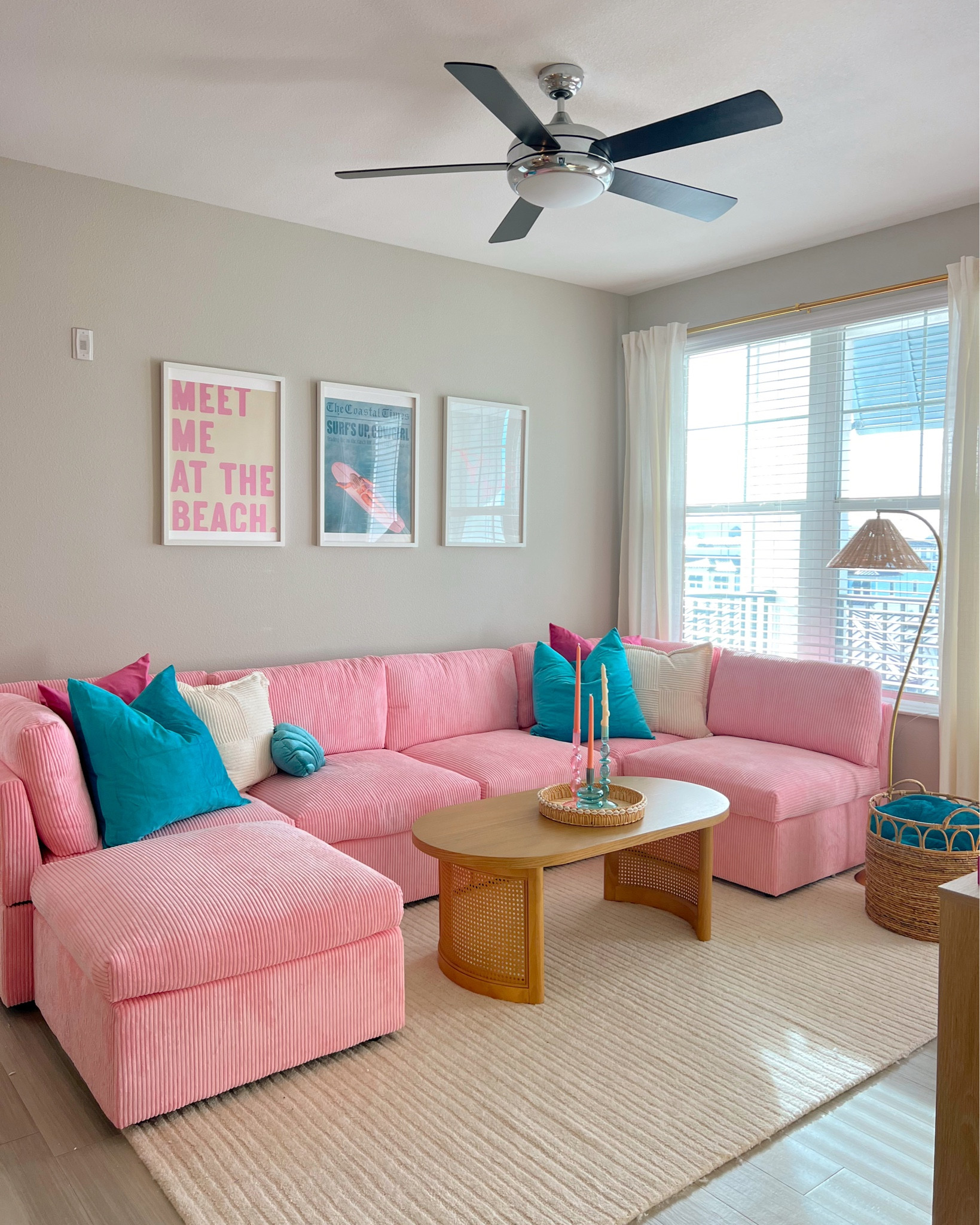 My new babrie beach house apartment! Linking my pink couch, living room rug, and all the decor. 🏡💗 

#LTKHome