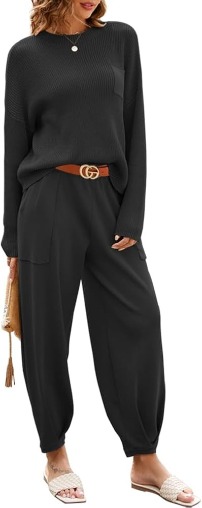 oten Women's Two Piece Outfits Sweater Sets Long Sleeve Knit Tops and High Waisted Pants Sweatsui... | Amazon (CA)