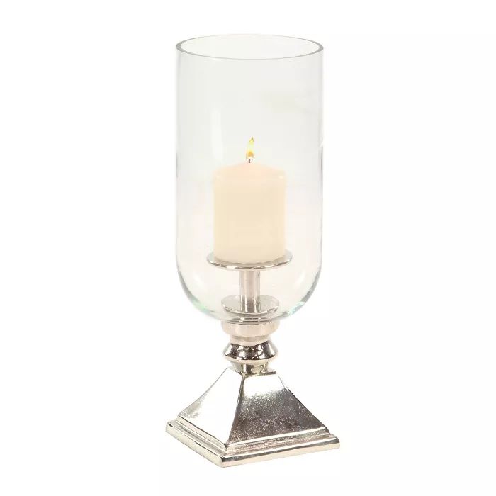 17" x 6" Hurricane Aluminum/Glass Candle Holder Silver - Olivia & May | Target