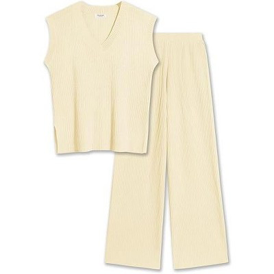 Ekouaer Lounge Sets for Women 2 Piece Outfits Knit Sweater Vest Lounge Pants Casual Matching Loungewear Set Beige M | Target