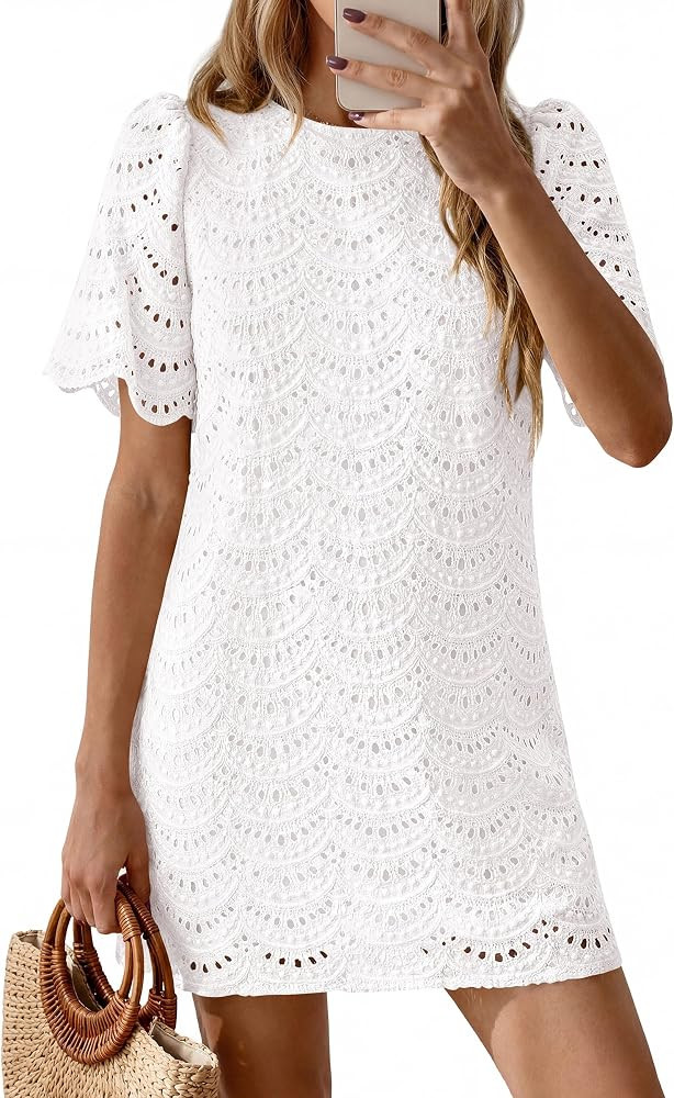 PRETTYGARDEN Women's Summer Eyelet Lace Short Dress | Amazon (US)