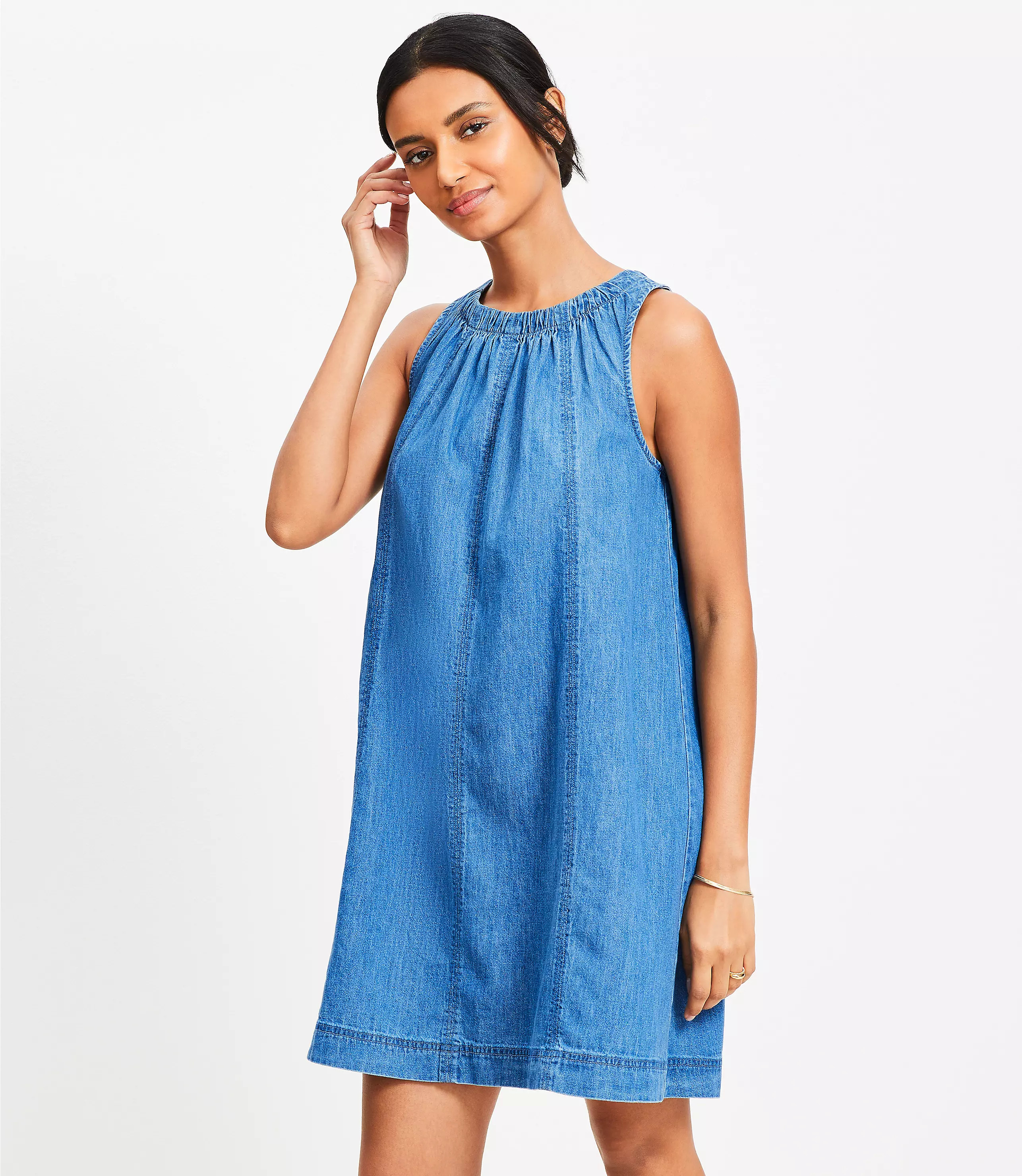 Chambray Seamed Mini Dress | LOFT