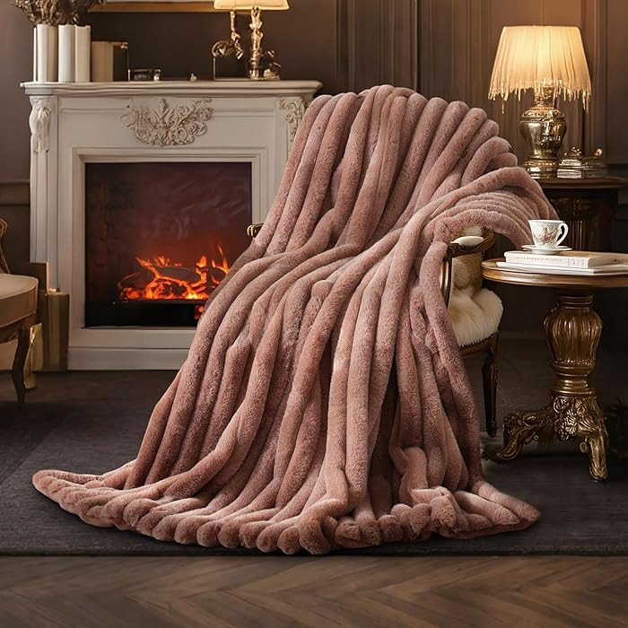 Amélie Home Faux Fur Throw Blanket for Couch, Ultra Cozy Fuzzy Fluffy Fur Luxurious Soft Striped... | Amazon (US)