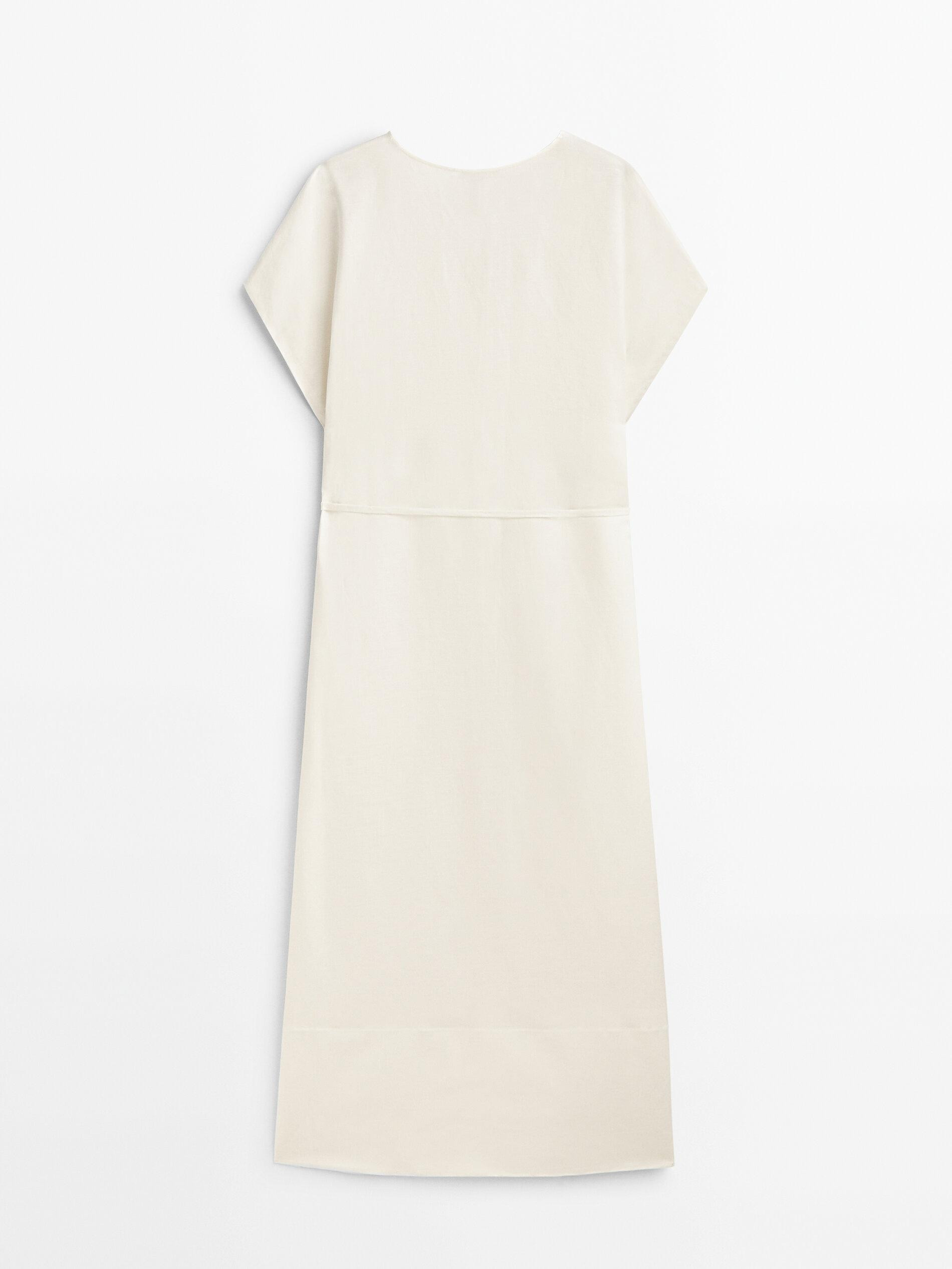 Linen blend kaftan dress with openings | Massimo Dutti US