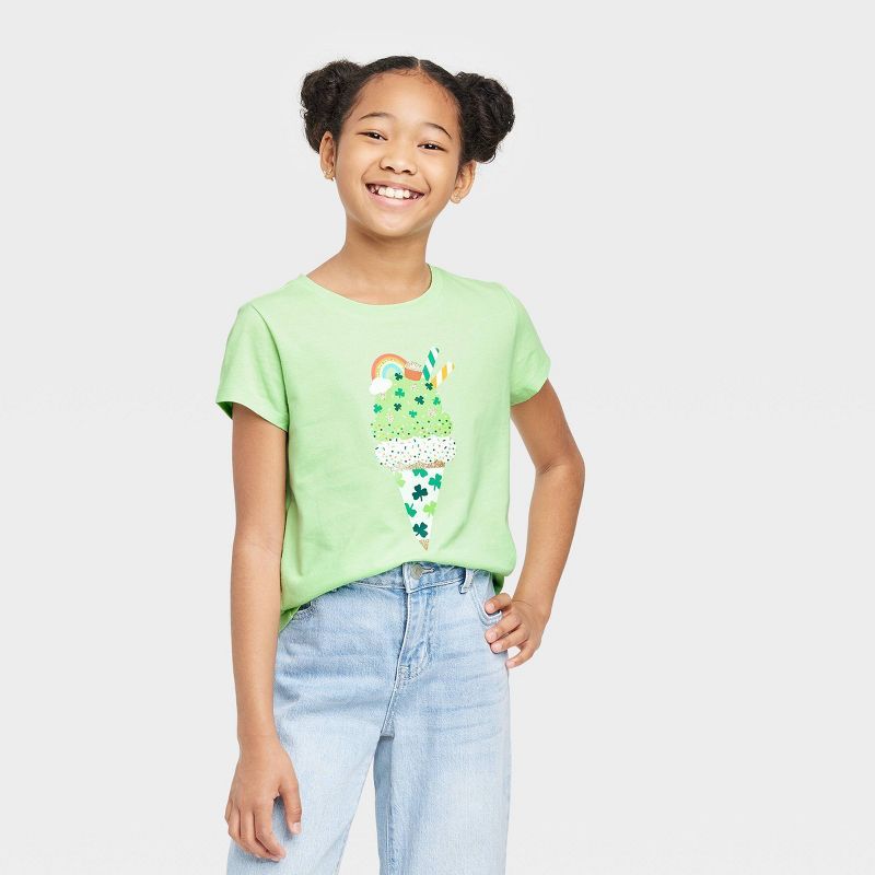 Girls' Short Sleeve 'Shamrock Ice Cream Cone' St. Patrick's Day Graphic T-Shirt - Cat & Jack™ L... | Target