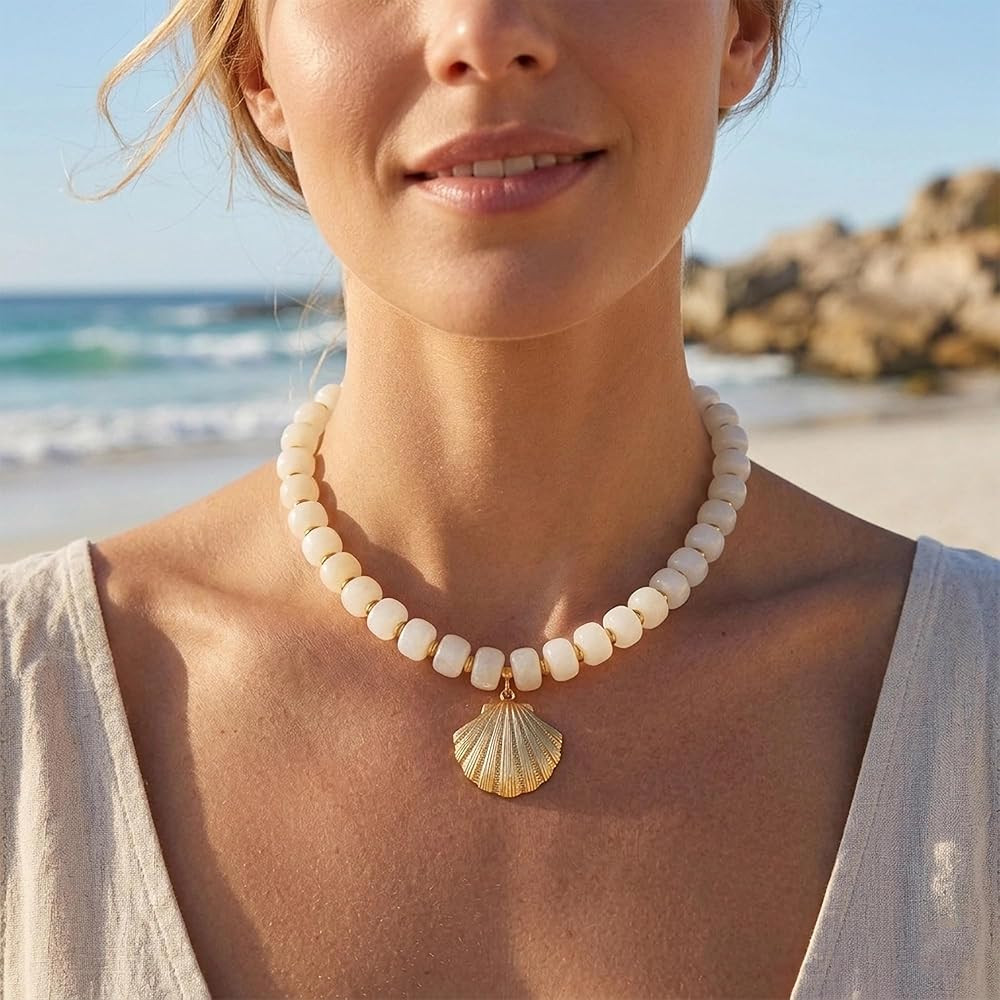 WOWORAMA Summer Beach Necklace for Women Colorful Chunky Beaded Necklaces with Sun Fish Shell Sta... | Amazon (US)