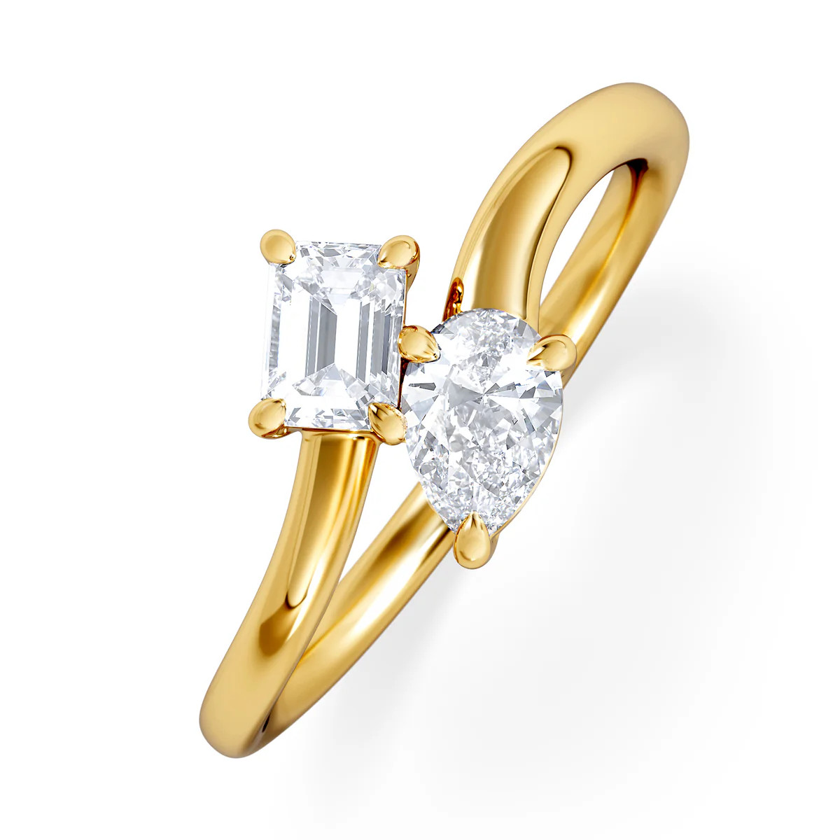 Toi et Moi Emerald and Pear Cut Lab Diamond Ring 0.50ct in F/VS 18K Gold Vermeil | The Diamond Store