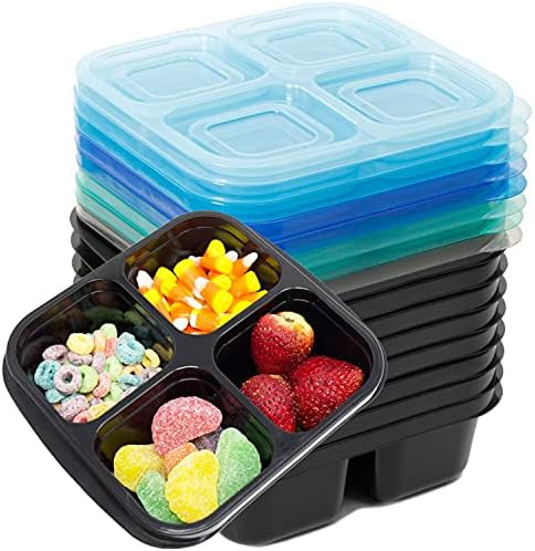 Youngever 8 Sets 4-Compartment Reusable Snack Box Food Containers, Bento Lunch Box, Meal Prep Con... | Amazon (US)