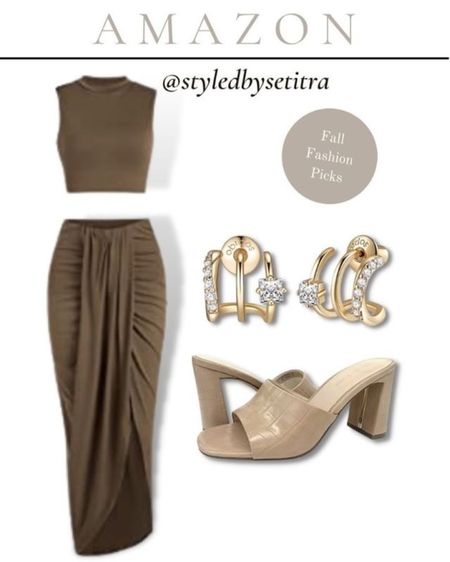 Cute Fall Outfit from Amazon. Brown maxi skirt set with beige block heels and gold hoops. 

#amazonfinds #amazon #amazonfashion #amazonprime #loungewear #falloutfits #fallstyles #fallfinds #fall2022

#LTKshoecrush #LTKstyletip #LTKunder50