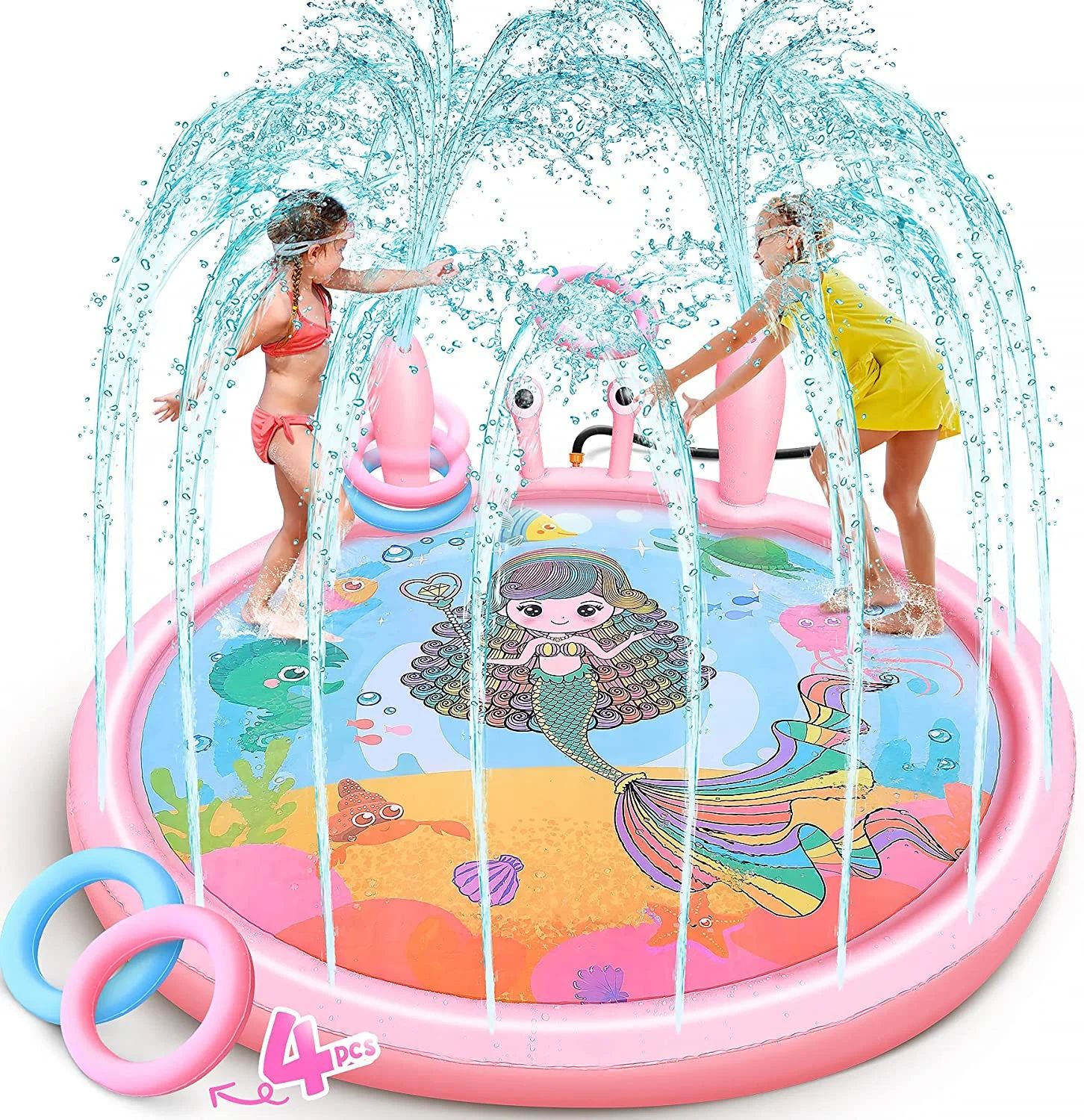 Popolic Splash Pad, 70'' Sprinkler& Splash Play Mat for Kids with 4 Inflatable Toss Rings, Baby T... | Walmart (US)