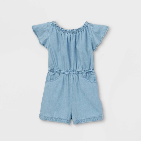 Toddler Girls' Tie-Back Chambray Short Sleeve Romper - Cat & Jack™ Light Blue | Target