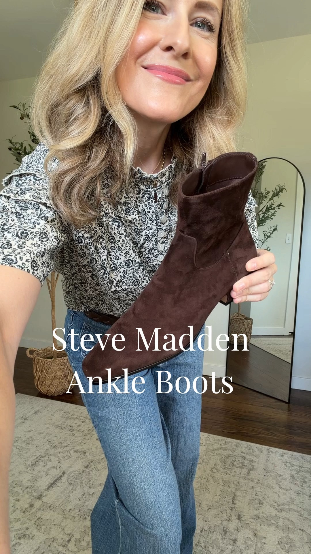 Chocolate brown ankle boot I’m loving c/o Steve Madden, fit is tt. I’ll link the look for less too. Both are great options for fall to wear with wide leg jeans, barrel jeans, skirts, dresses. @Steve Madden US