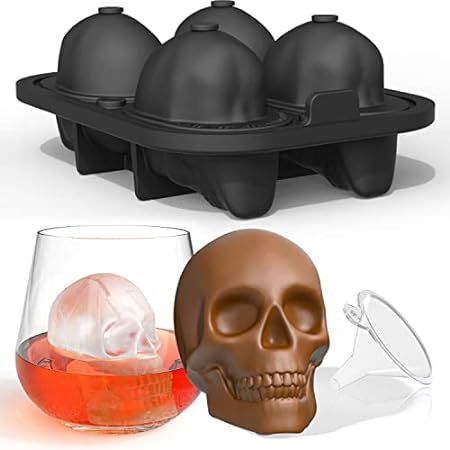 3D Skull Ice Mold Tray, Super Flexible High Grade Silicone Ice Cube Molds for Whiskey, Cocktails,... | Amazon (US)