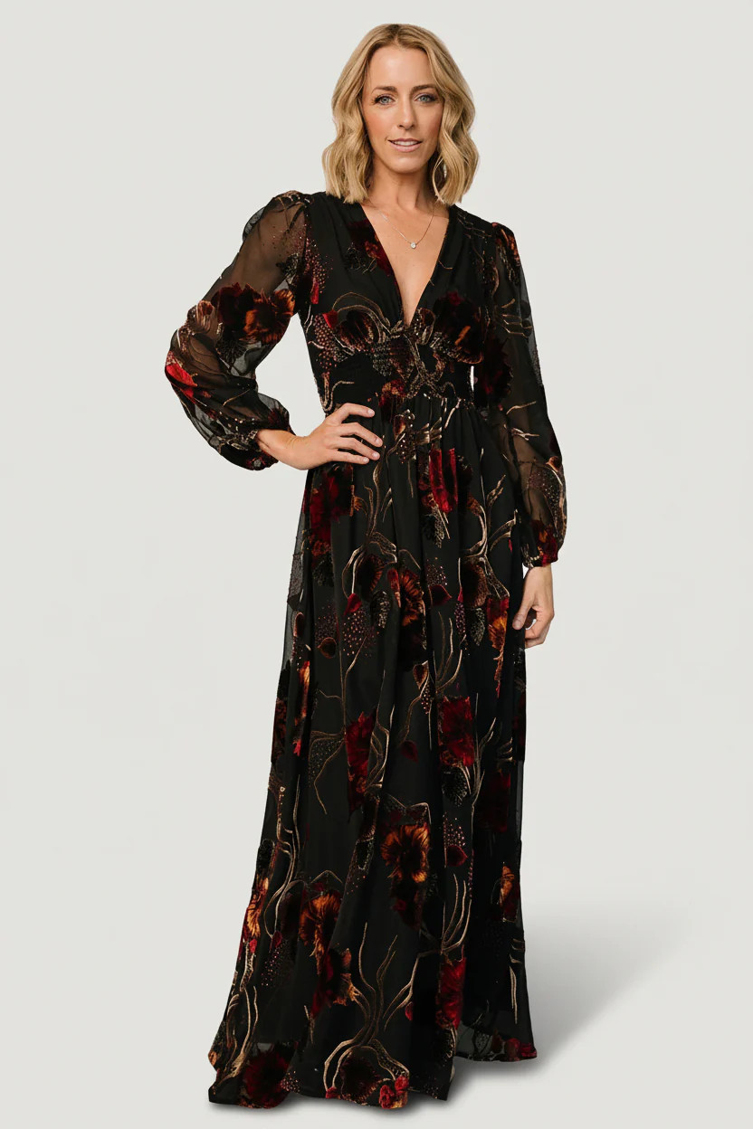 Mikla Burnout Velvet Maxi Dress — Black | Baltic Born | Baltic Born