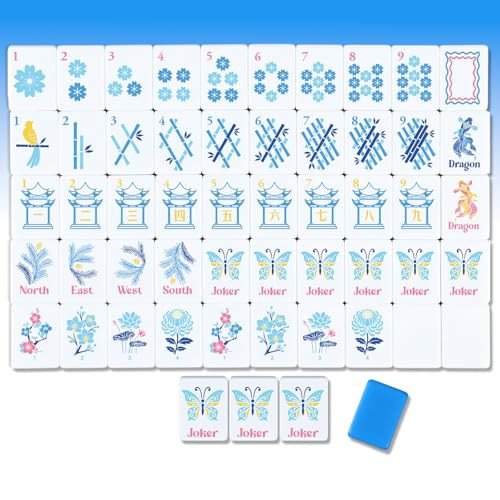 VercanMonth 160 Pcs Blue American Mahjong Only, 1.2 x 0.8 Inches Chinoiserie Theme Melamine Mahjong Tiles, Hand Carved Pattern for Mah Jong Games, Adult Classic Board Games, Beginners, Mah Jong Lovers | Amazon (US)