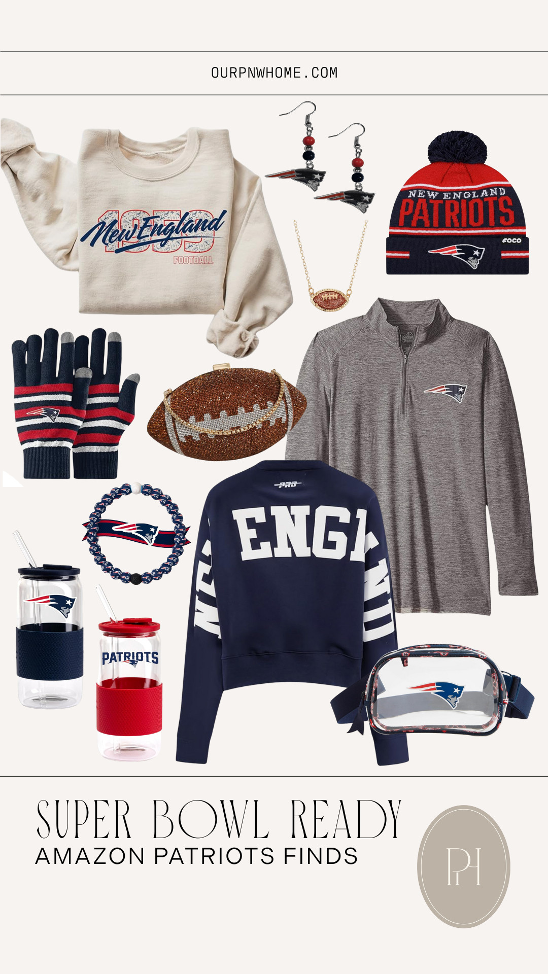 Get Super Bowl ready to cheer on the Patriots with these Amazon finds!

game day looks, Super Bowl party look, Super Bowl party outfit, Patriots gear, Patriots beanie, Patriots crewneck sweater, Patriots earrings, Patriots gloves, Patriots bracelet, Patriots tumblers, football handbag, football purse, clear stadium bag, football necklace, quarter-zip top 

 #LTKgrwm #LTKootd #LTKSeasonal