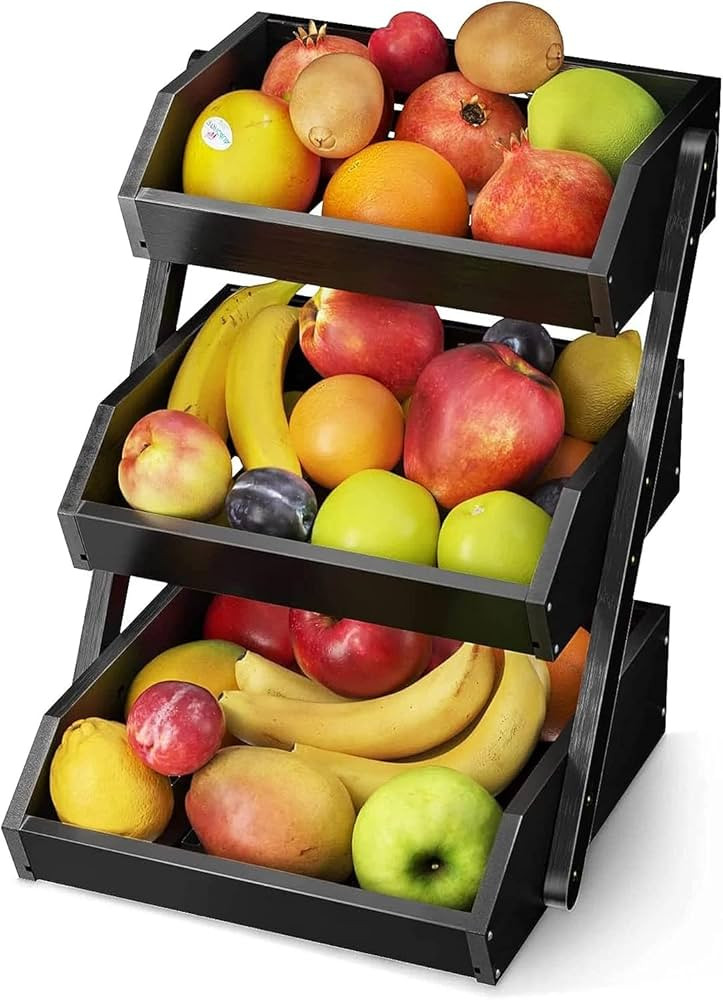 Bamboo Fruit Basket l 3 Tiered Design l Large Capacity l Multipurpose Functionality for Convenien... | Amazon (US)