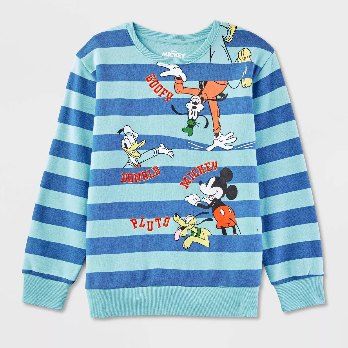 Kids' Mickey Mouse Striped Pullover Crewneck Sweatshirt - Blue | Target