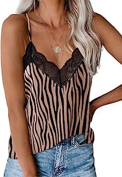 Happy Sailed Womens V Neck Lace Camisoles Summer Sleeveless Racerback Cami Tank Tops | Amazon (US)