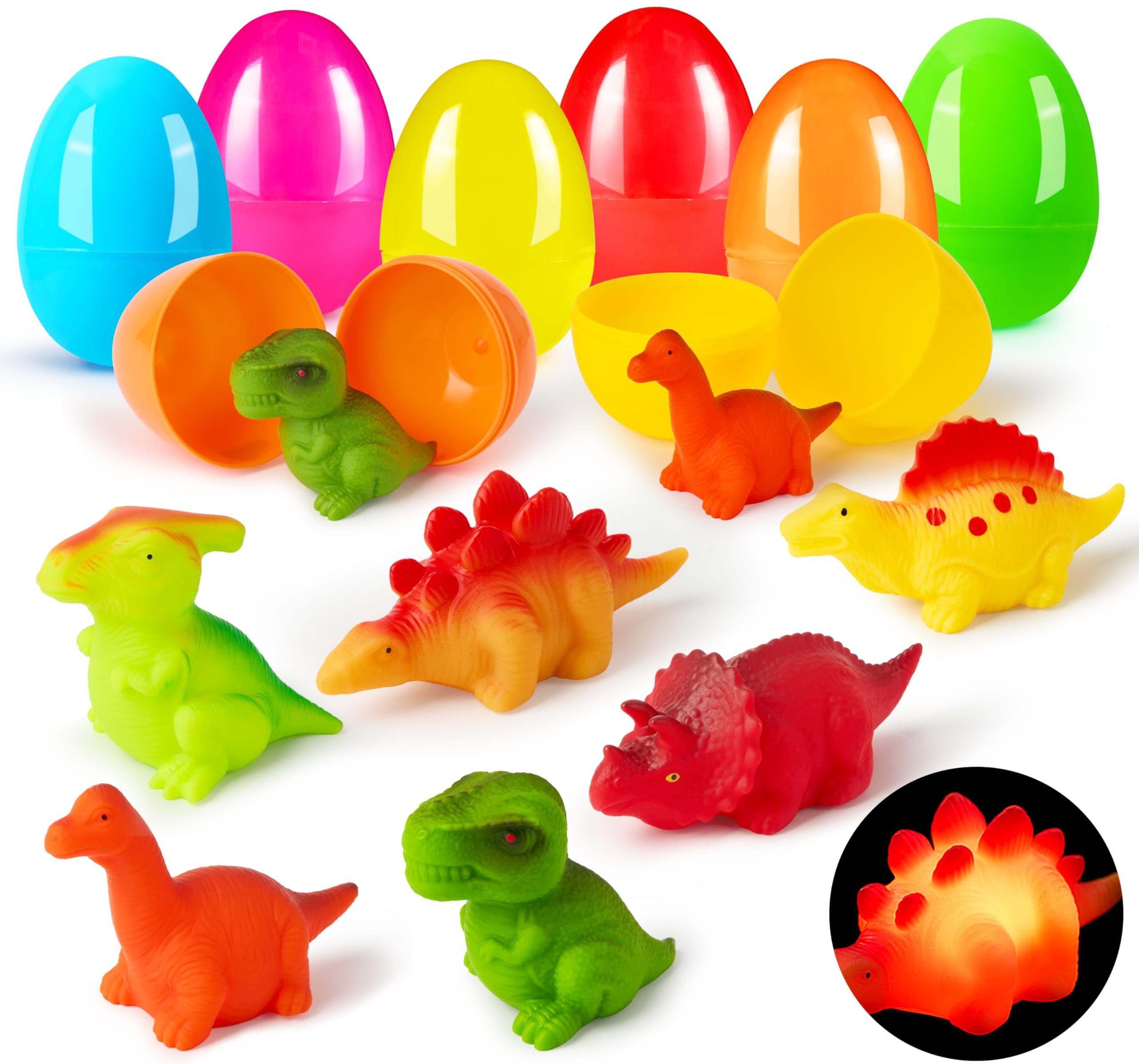 JOYIN 6 Pcs Prefilled Easter Eggs with Floating Dinosaur Light-up Bath Toys, Luminous Bathtub Toy... | Amazon (US)