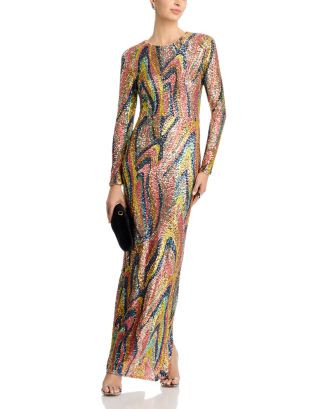 Long Sleeve Sequin Swirl Maxi Dress - Exclusive | Bloomingdale's (US)