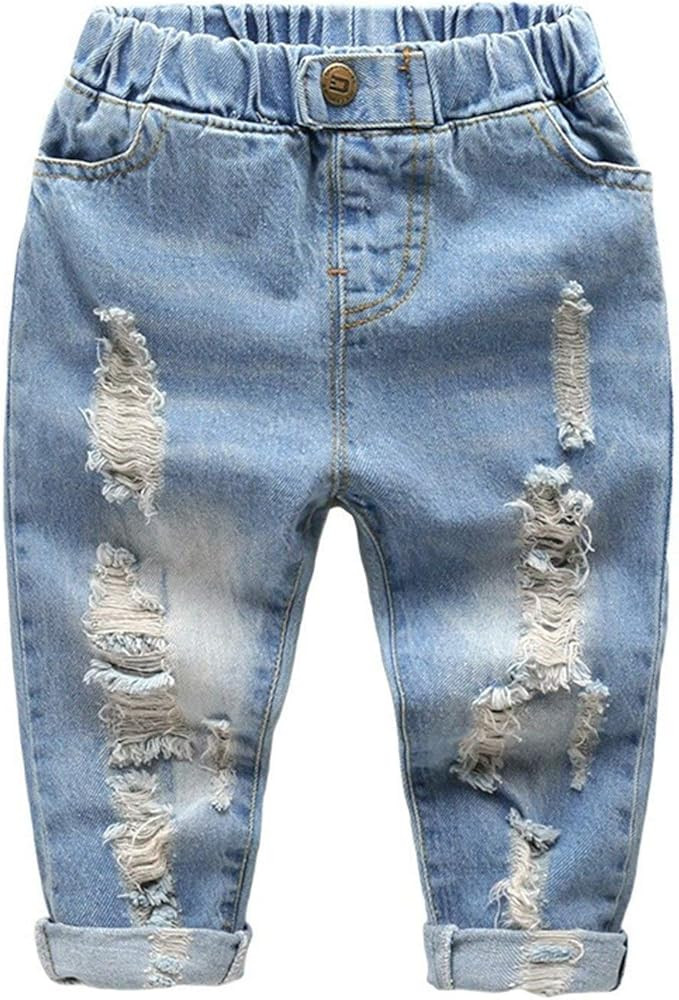 TAOJIAN Little Baby Boys Girl Ripped Jeans Kids Girls Friend Style Denim Pants | Amazon (US)