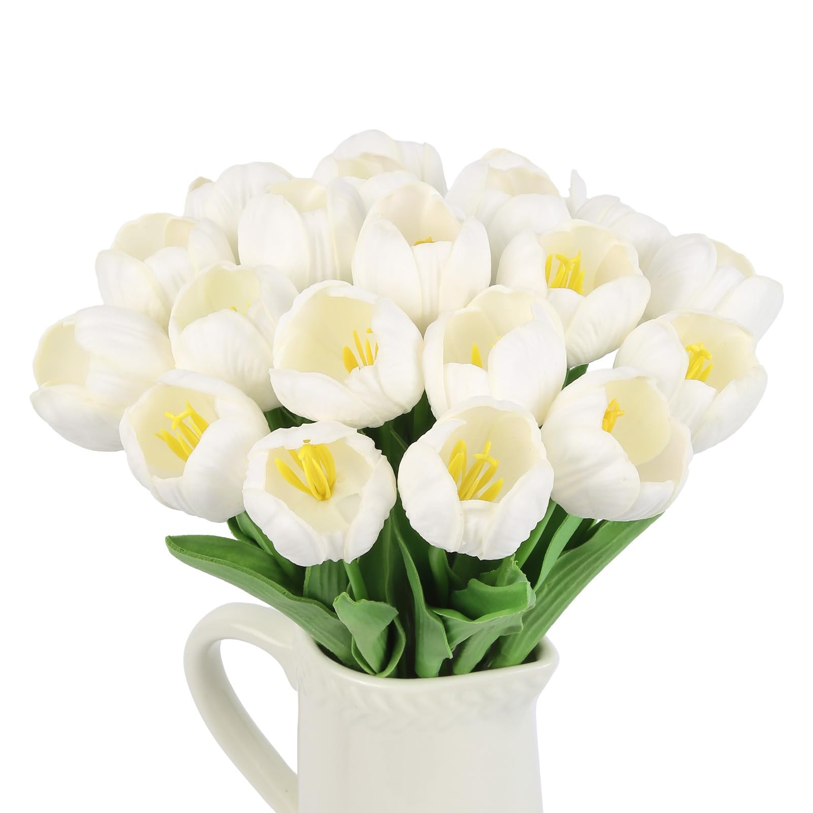 Tulips Artificial Flowers 20pcs Real Touch Fake Tulips Arrangement White Faux Flowers Tulip Stems... | Amazon (US)