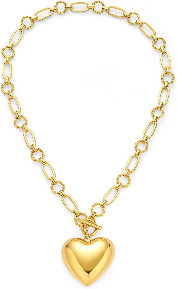 Gold Heart Pendant Necklace Chunky Multistrand Paperclip Choker Necklace Fashion Jewelry For Wome... | Amazon (US)