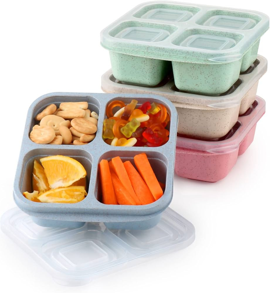 4 Pack Snack Containers, Divided Bento Snack Box, 4 Compartments Reusable Meal Prep Lunch Contain... | Amazon (US)