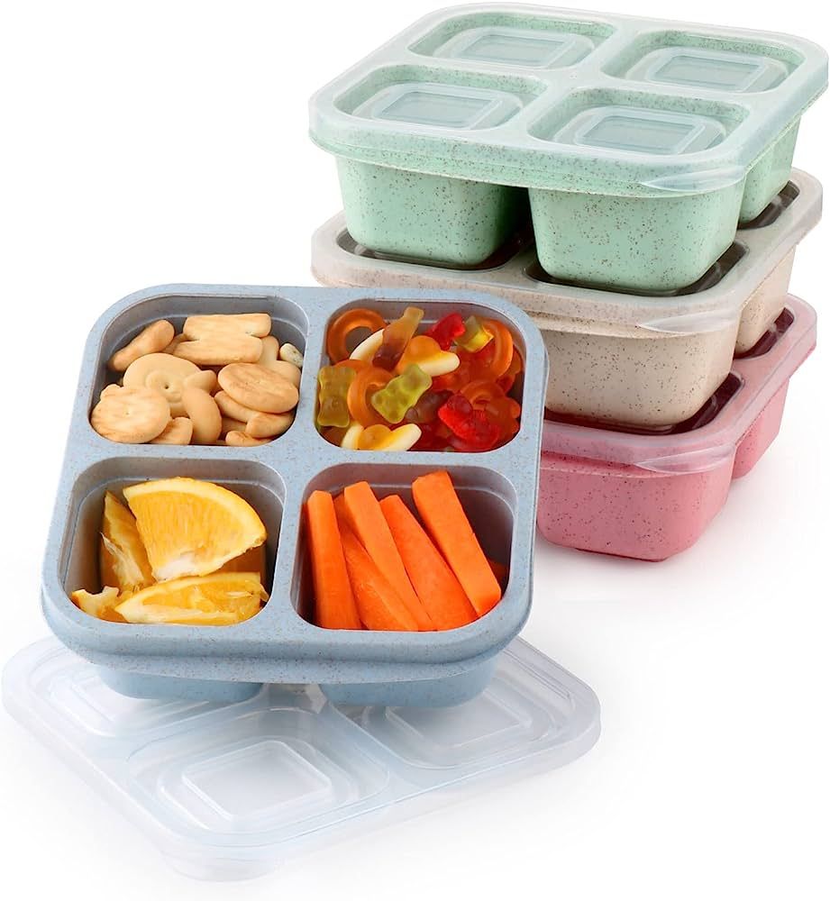 4 Pack Snack Containers, Divided Bento Snack Box, 4 Compartments Reusable Meal Prep Lunch Contain... | Amazon (US)