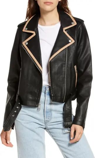 Contrast Trim Faux Leather Moto Jacket | Nordstrom