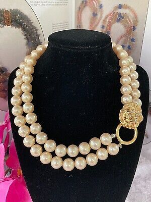 KJL FOR AVON LION DOORKNOCKER CHUNKY FAUX PEARL 2 STRAND NECKLACE 17"  | eBay | eBay US