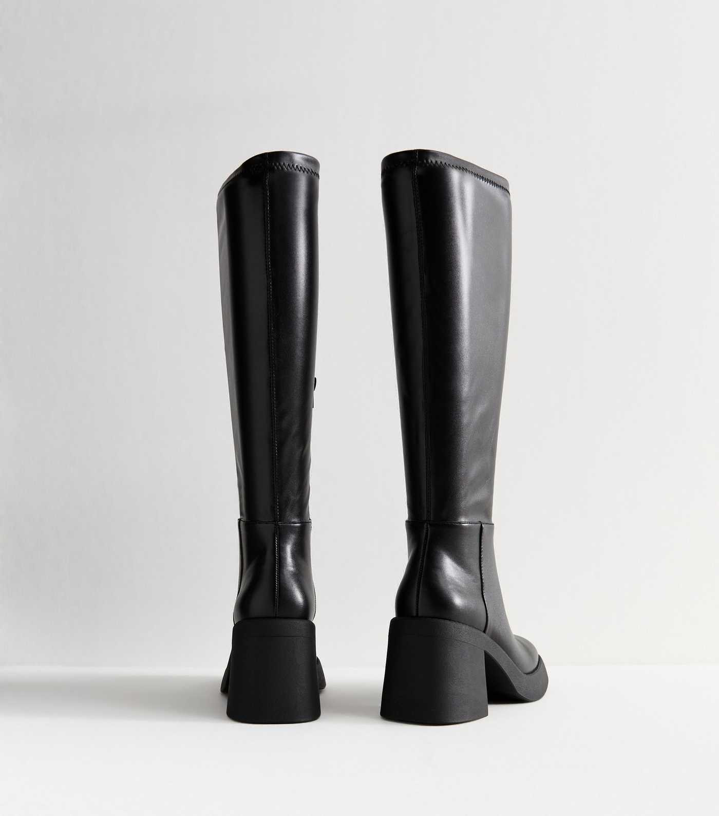 Black Faux Leather Block Heel Knee High Boots | New Look | New Look (UK)