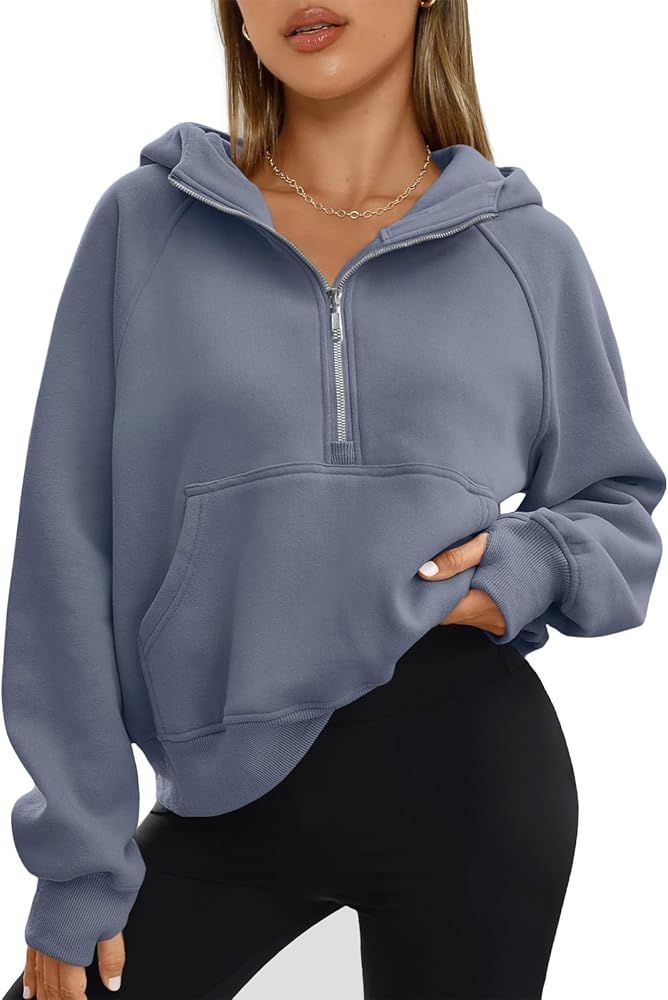 AUTOMET Half Zip Sweatshirts Cropped Hoodies Fleece Jackets Womens Quarter Zip Up Pullover Fall O... | Amazon (US)