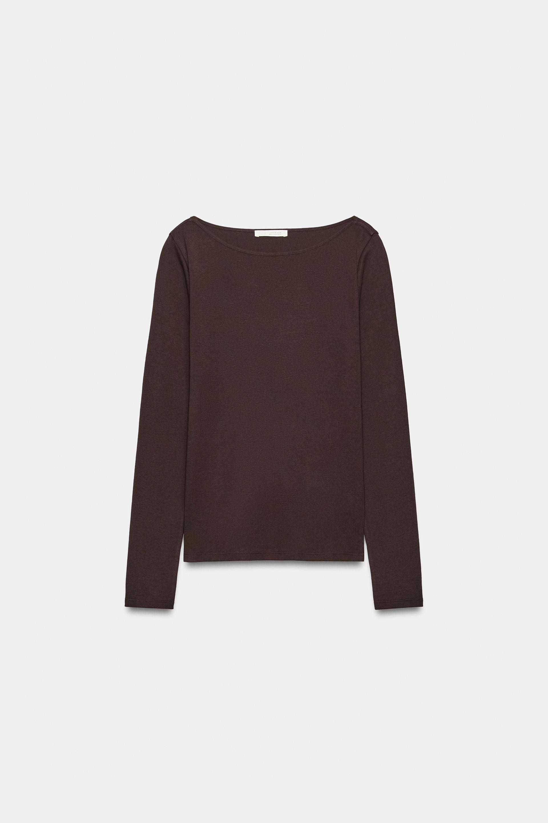 Zara - Boat Neck T-Shirt - White - M - Woman | Zara US