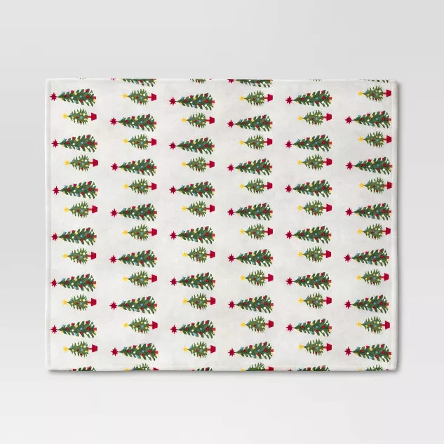 Christmas Trees Printed Plush Christmas Throw Blanket Cream - Wondershop™ | Target
