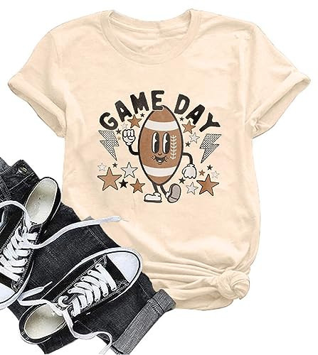 MOUSYA Game Day Football T-Shirt - Cute Graphic Tee for Sunday Funday - Beige | Amazon (US)