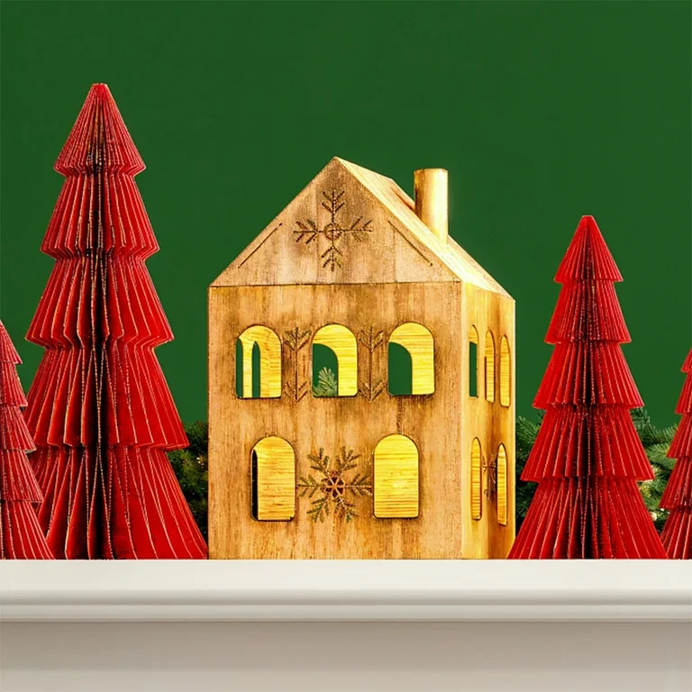 Wood House Christmas Decoration, Brown, 9.25", by Holiday Time | Walmart (US)