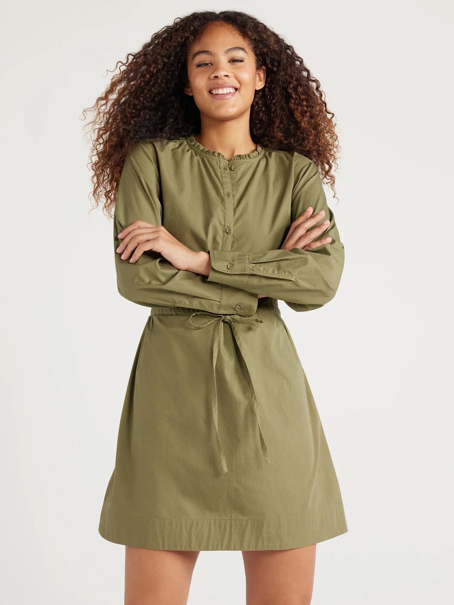 Free Assembly Women’s Ruffle Neck Mini Dress, Sizes XS-XXXL - Walmart.com | Walmart (US)