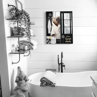 Funny Bear Bathroom Decor Wall Art Cute Bear In Bathtub Painting Black Bathroom Animals Wall Decor Framed Poster 16X24in | Wayfair North America