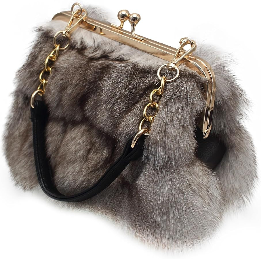 Luxurious Fashion Natural Fox Fur with Hair Handbag for Women and Ladies | Amazon (US)