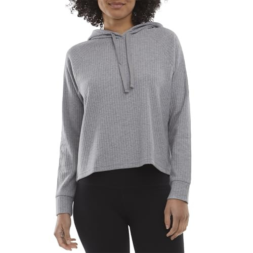 Danskin Women's Active Ribbed Pullover Hoodie Sweatshirt, Medium Grey Heather | Amazon (US)