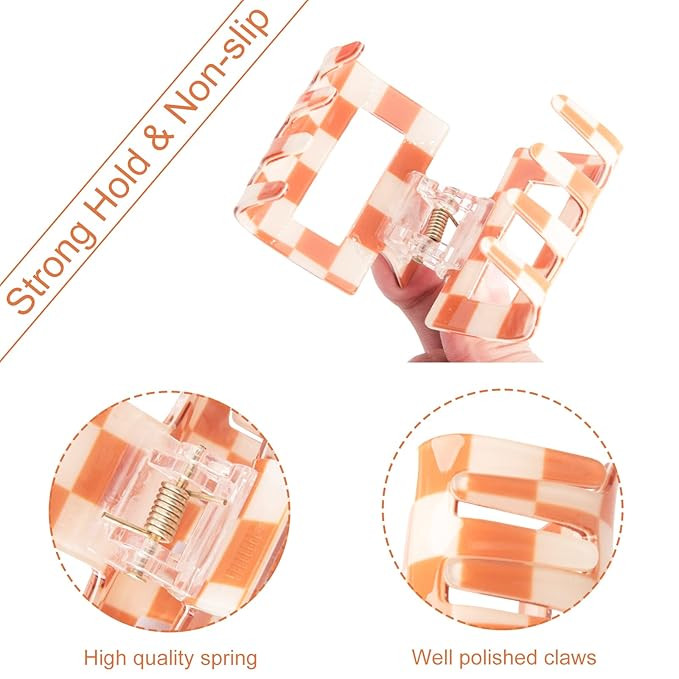Bmobuo 4 PCS Y2K Checkered Hair Clips Hair Claw Clips 2" Hair Clips for Thin Hair Square Claw Cli... | Amazon (US)