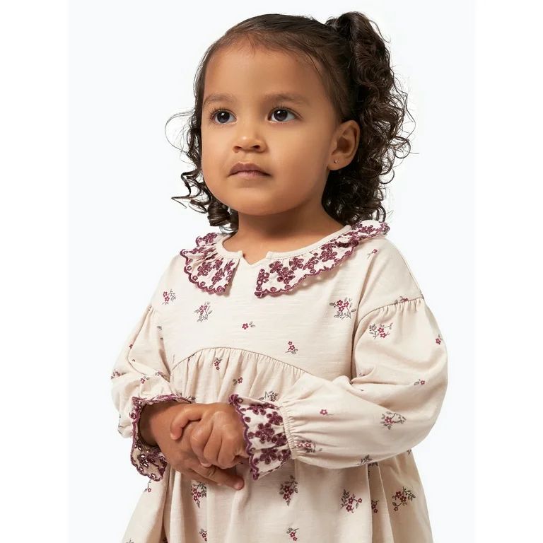 Modern Moments by Gerber Toddler Girl Dress with Neck Ruffle and Embroidery, Sizes 12 Months - 5T | Walmart (US)