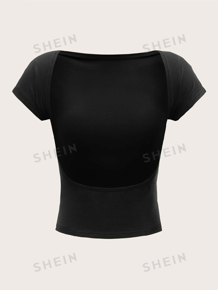 SHEIN EZwear Backless Batwing Sleeve Solid Tee | SHEIN