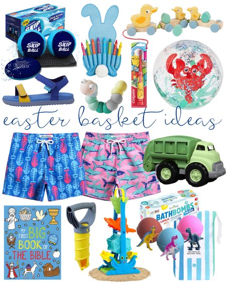 Easter basket ideas for boys | Easter 2024 | stocking stuffers | crayons | markers | stickers | pool toys | swimsuit | beach towels | trucks | sand castle | books | bath bombs 

#LTKkids #LTKSeasonal #LTKfamily