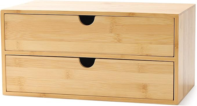 Wisuce Bamboo Desk Drawer Organizer, 2 Drawer Desktop Organizer with Drawers Tabletop Storage Org... | Amazon (US)