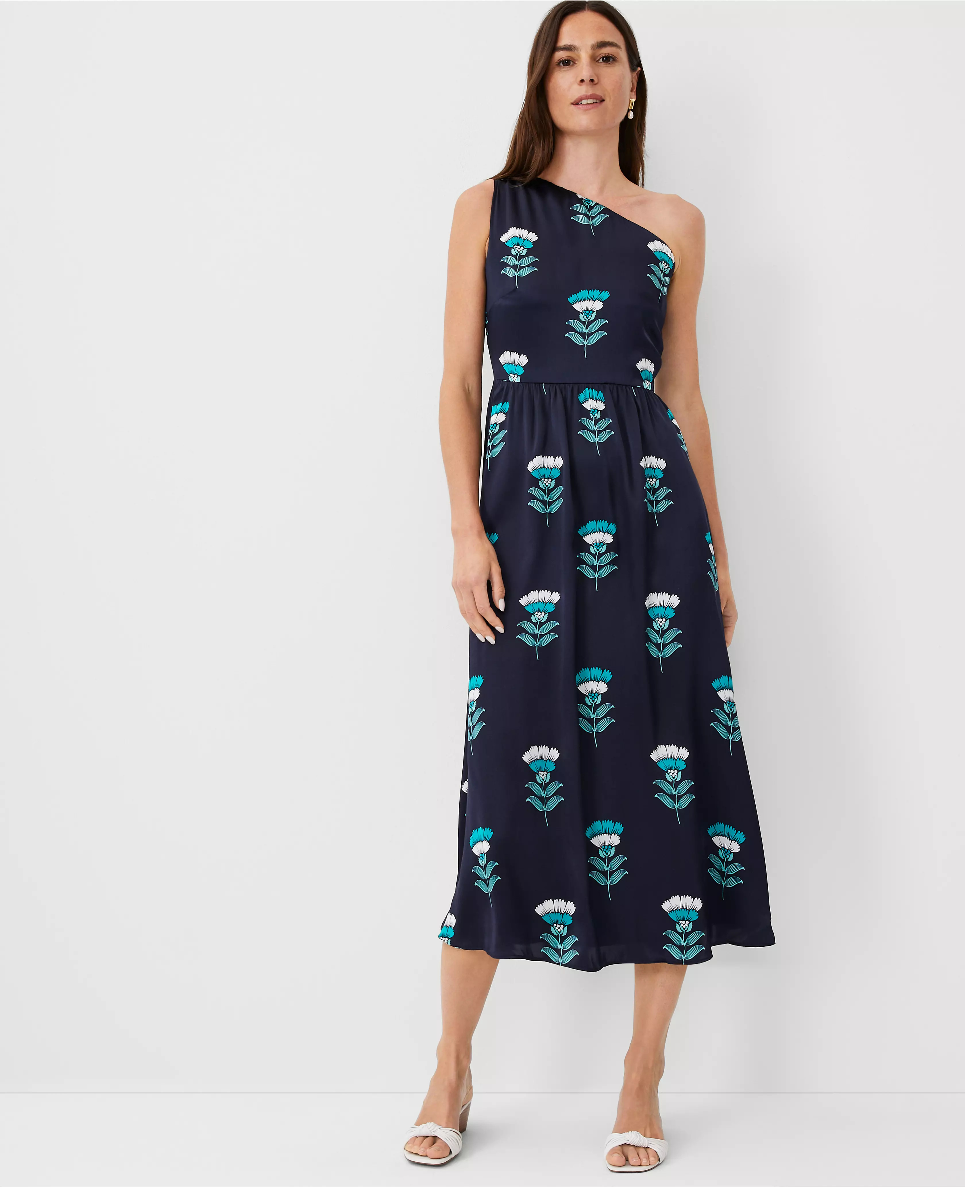 Studio Collection Floral Silk One Shoulder Midi Dress | Ann Taylor (US)