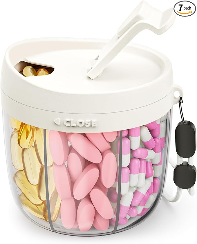 Cute Pill Dispenser with 7 Large Compartments, Portable Pill Bottle Organizer with Wide Opening f... | Amazon (US)