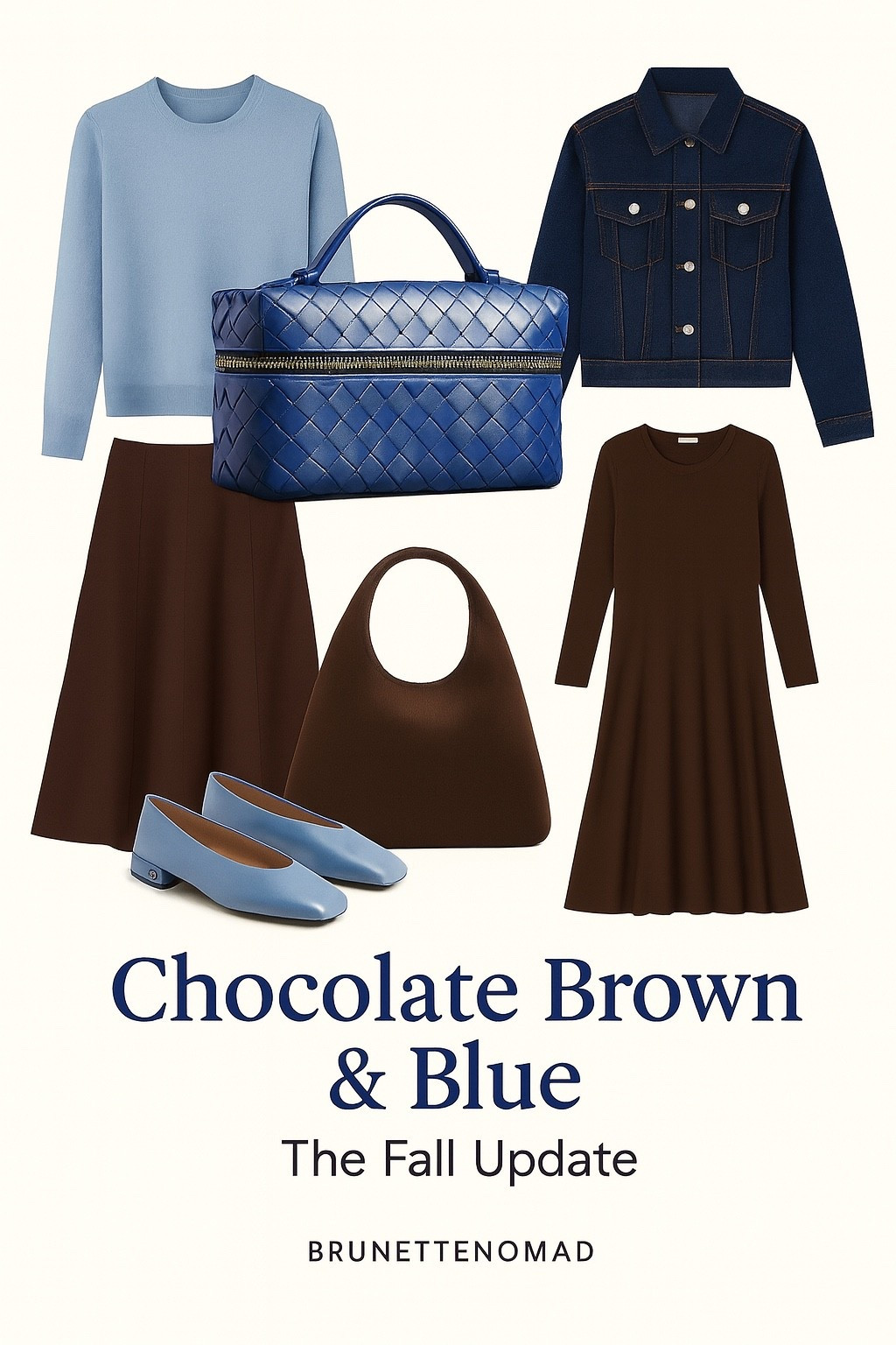Chocolate brown & blue for fall 2025

#outfitcollage